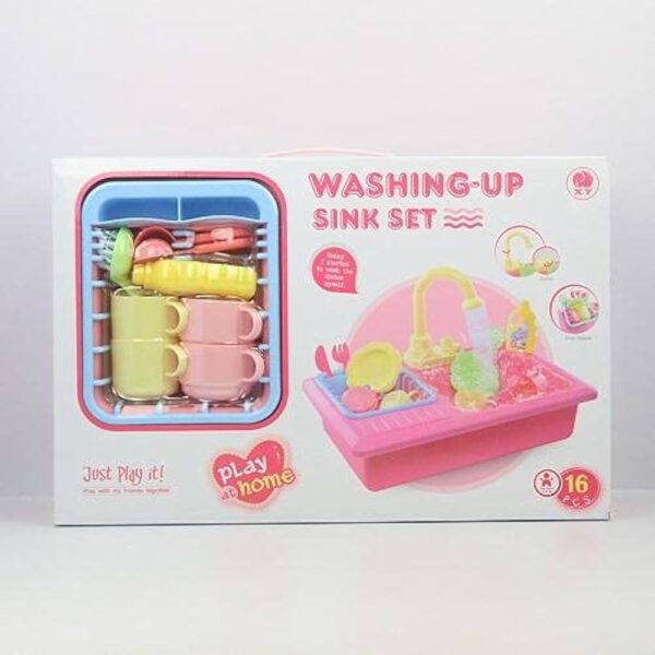 16 Pieces Multi-Colored Kids Kitchen Sink Playset - Image 2