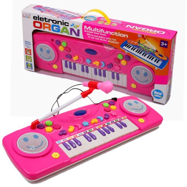 37 Keys Electric Organ Children's Kid's Battery Operated Toy Piano Keyboard Instrument w/ Microphone (Pink-blue))