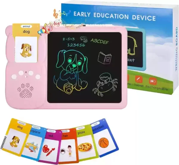 Talking Flash Cards for Kids (Arabic & English) with LCD Writing & Drawing Tablet, Provides Better Drawing & Writing Experience( bink - blue)