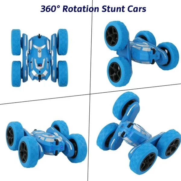 Remote Control Car for Boys Girls Double Sided 360° Rotating RC Stunt Car for Kids 2.4GHz RC Cars with Headlights Blue - Image 2