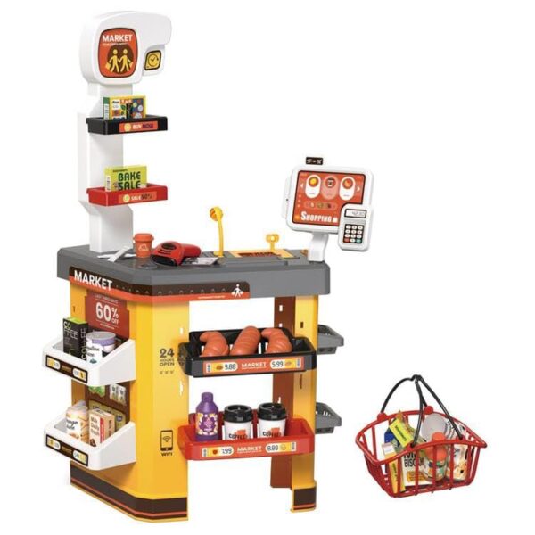 Kids Playset Market Stand Cash Register Fruit Shopping Basket