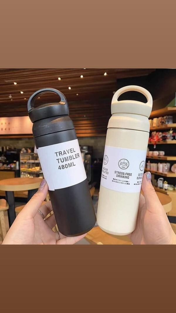 Thermos Bottle Student Men Women Trend Anti-scalding Water Cup (500m) Stainless Steel Vacuum Bottle (beige) - Image 2