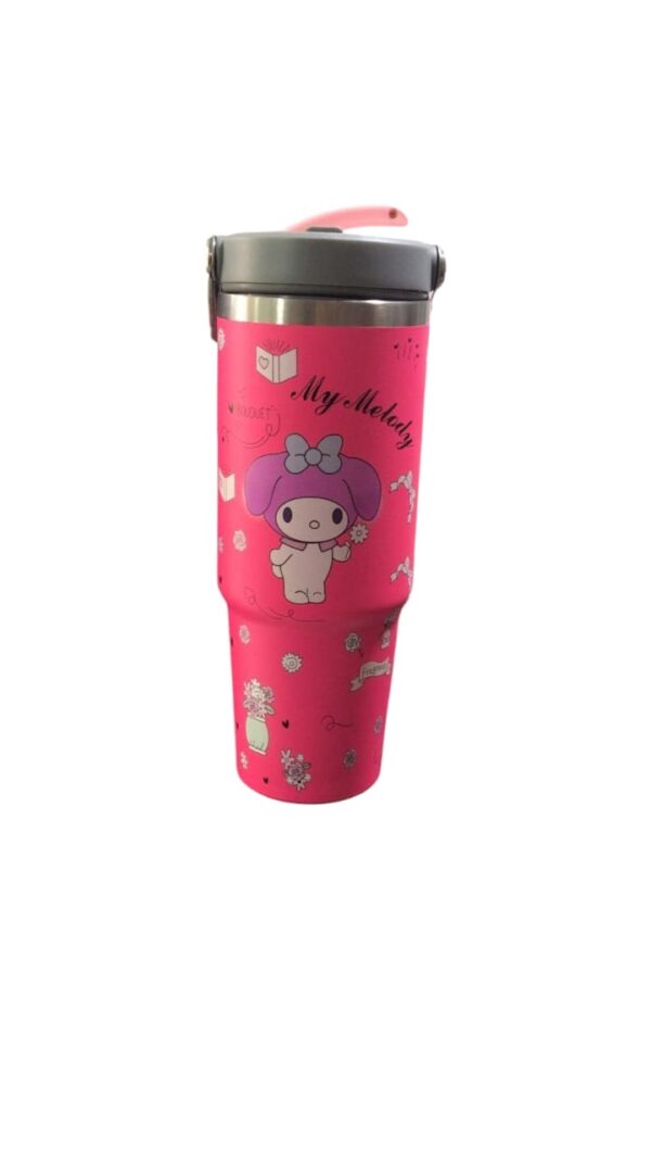 Double Layered Stainless Steel Cartoon Kitty Cup Car Home Travel Tumbler with Handle 900 ML - Image 4