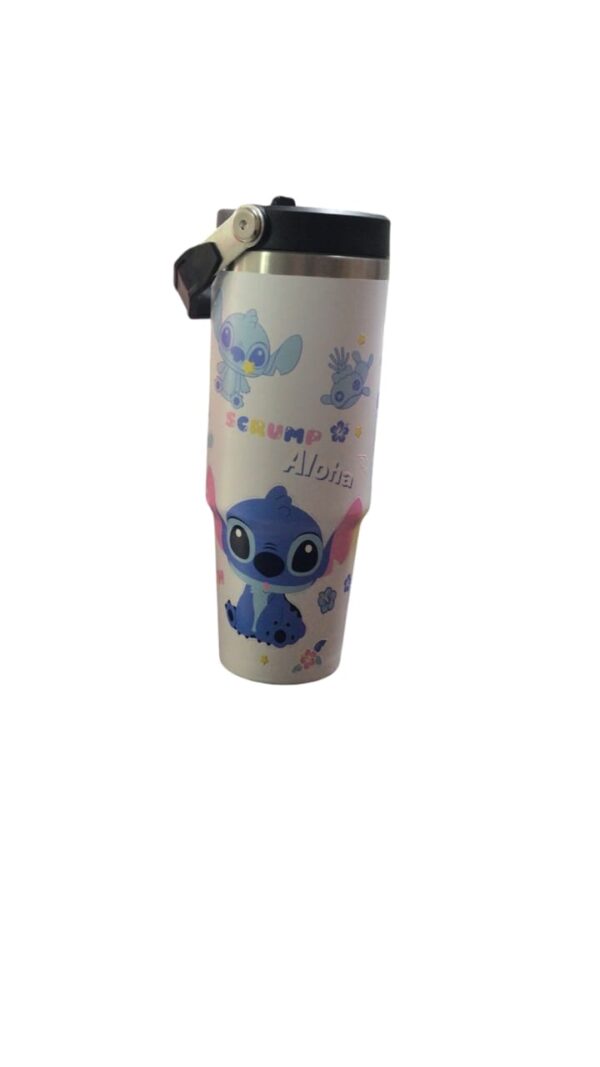 Double Layered Stainless Steel Cartoon Kitty Cup Car Home Travel Tumbler with Handle 900 ML - Image 3