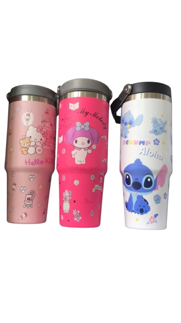 Double Layered Stainless Steel Cartoon Kitty Cup Car Home Travel Tumbler with Handle 900 ML