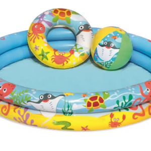 Inflatable Round Fishbowl Style Kids Swimming Pool with Float and Beach Ball 122 x 20cm